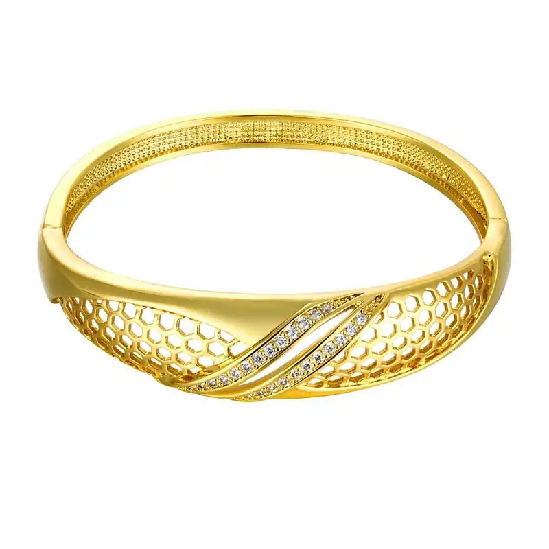 Online Shopping India 18K Real Gold Plated Friendship Bangle Hollow Twill Women Bracelet Wedding Decoration Hbz 2 1