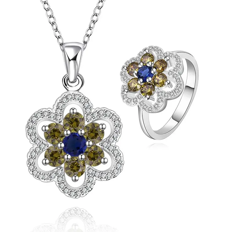 Online Shopping India Silver Jewelry Set Insets Flower Necklace+Earrings African Jewelry Set Sport 96 1