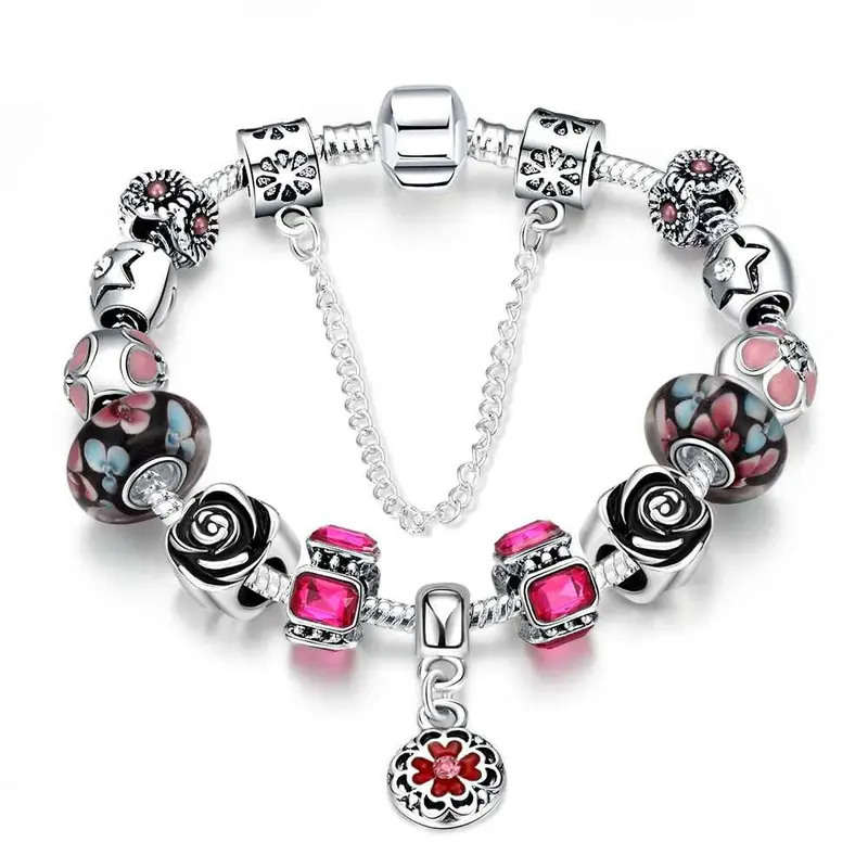 Online Shopping India Silver-Plated Bracelets Bangles Red Fall Heart Pulseras Mujer Joias 1