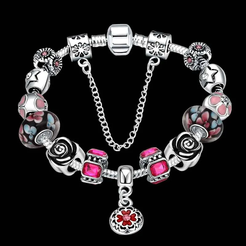 Online Shopping India Silver-Plated Bracelets Bangles Red Fall Heart Pulseras Mujer Joias 2