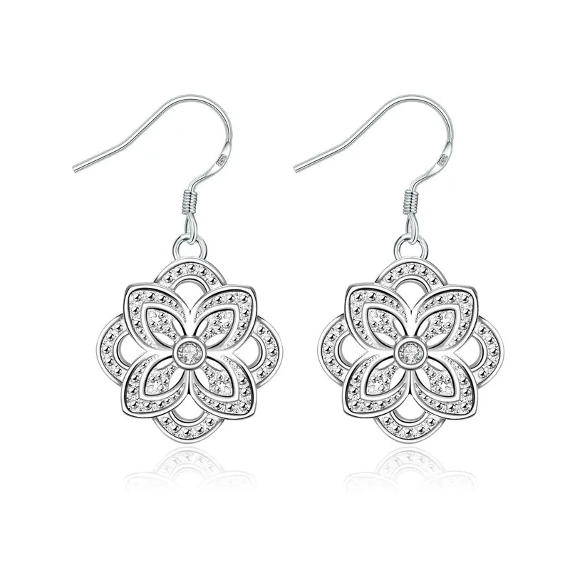 Online Shopping India Silver Plated Earring Four Leaf Flower Inlay Drop Pendientes To Us Bear Men Jewelry 2 4 1