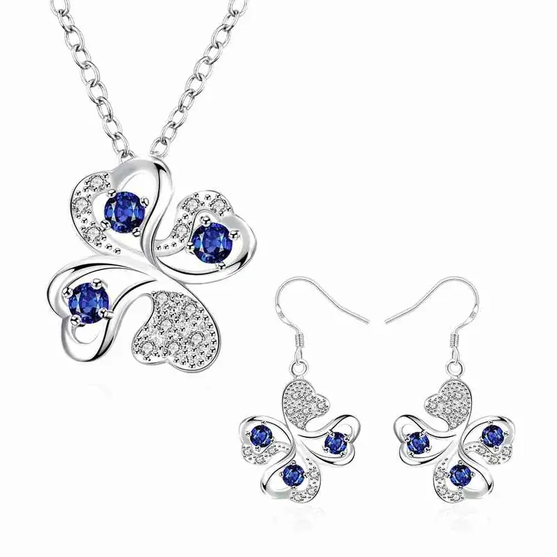 Online Shopping India Silver Plated Jewelry Set Quatrefoil Rhinestone Necklace+Earrings Sets19 1