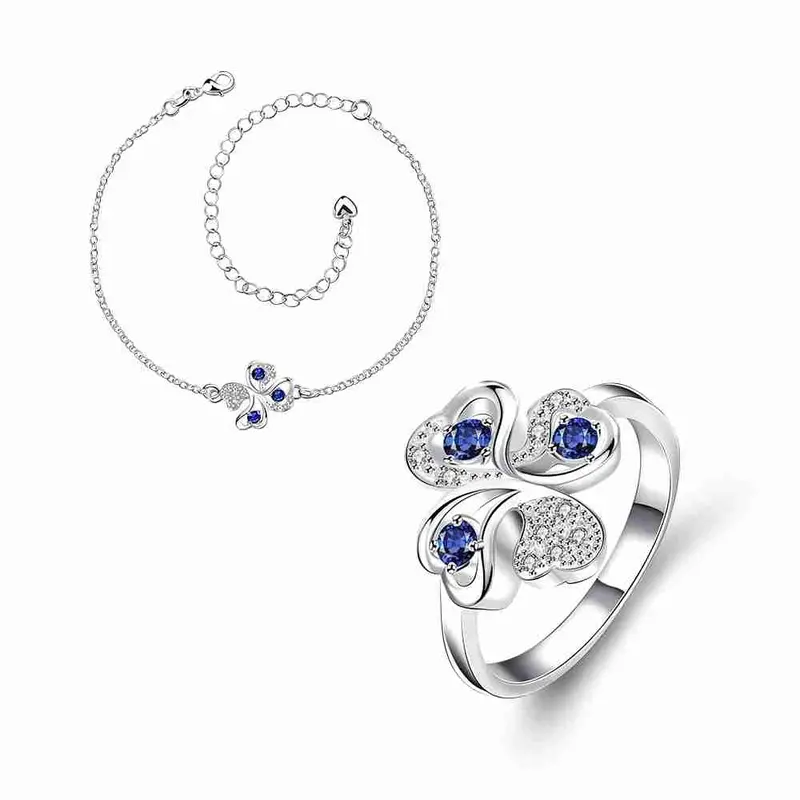 Online Shopping India Silver Plated Jewelry Set Quatrefoil Rhinestone Necklace+Earrings Sets19 10