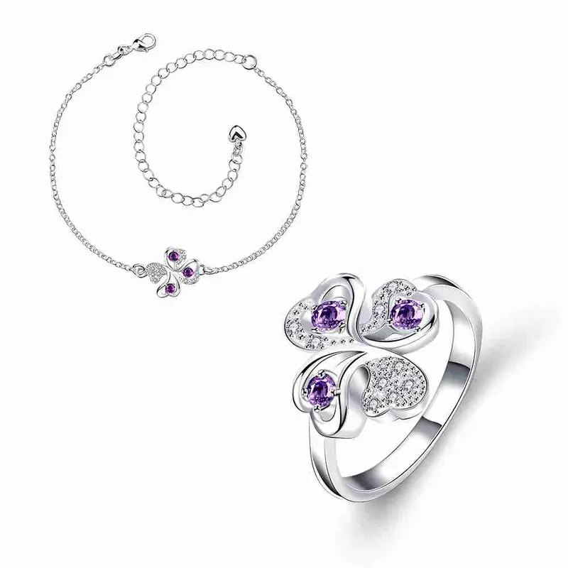 Online Shopping India Silver Plated Jewelry Set Quatrefoil Rhinestone Necklace+Earrings Sets19 11