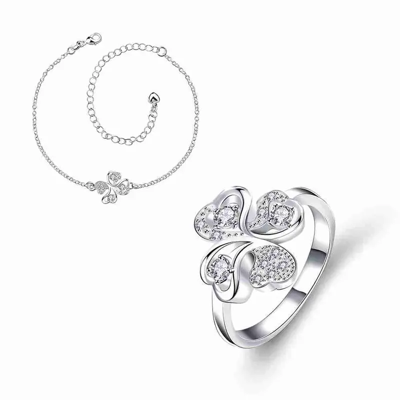 Online Shopping India Silver Plated Jewelry Set Quatrefoil Rhinestone Necklace+Earrings Sets19 12