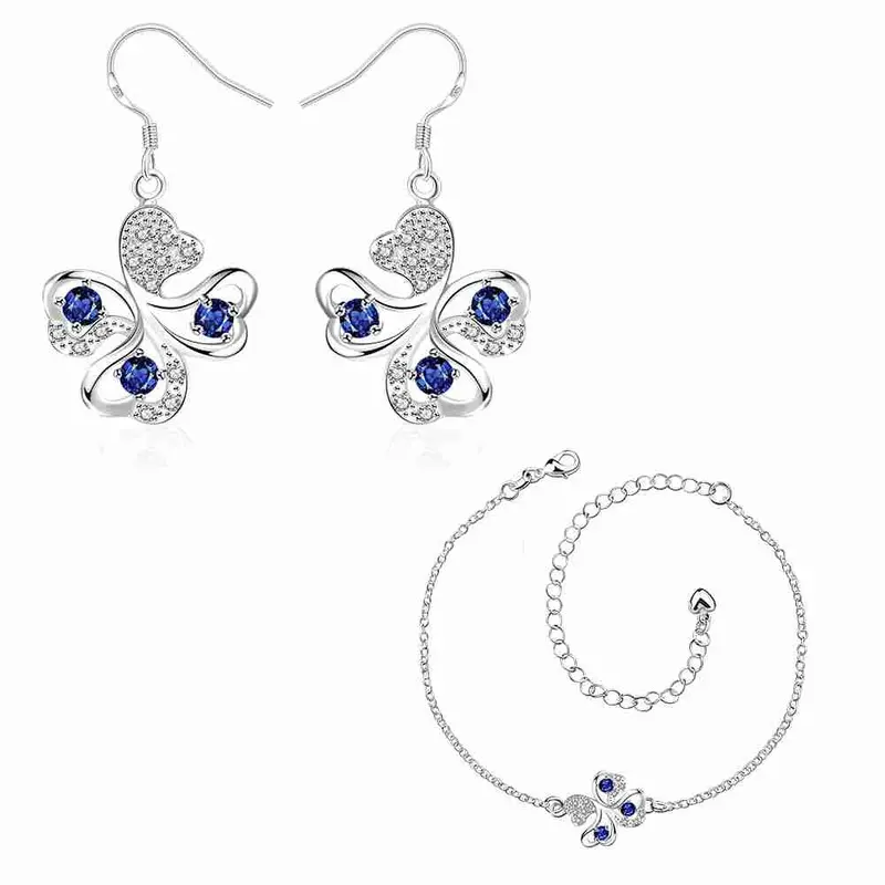 Online Shopping India Silver Plated Jewelry Set Quatrefoil Rhinestone Necklace+Earrings Sets19 13
