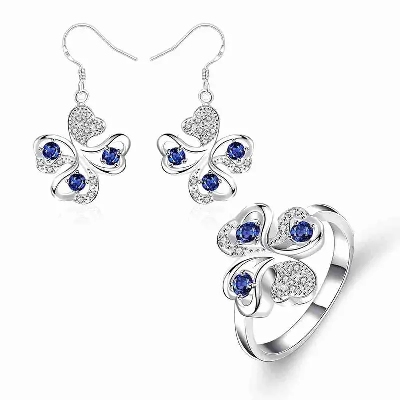 Online Shopping India Silver Plated Jewelry Set Quatrefoil Rhinestone Necklace+Earrings Sets19 16