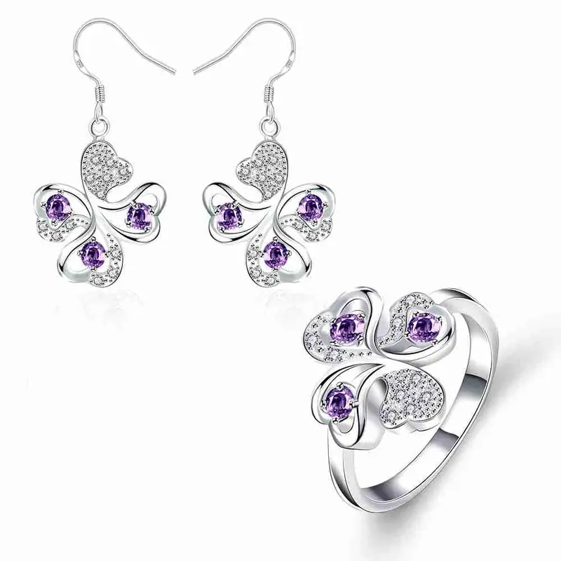 Online Shopping India Silver Plated Jewelry Set Quatrefoil Rhinestone Necklace+Earrings Sets19 17