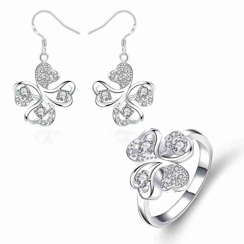 Online Shopping India Silver Plated Jewelry Set Quatrefoil Rhinestone Necklace+Earrings Sets19 18