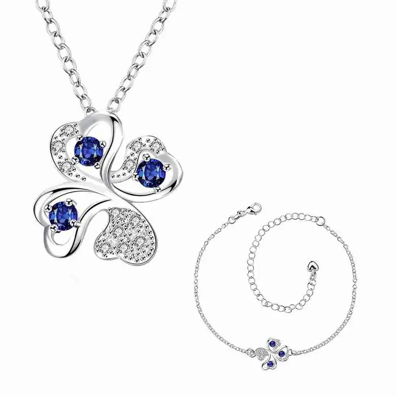 Online Shopping India Silver Plated Jewelry Set Quatrefoil Rhinestone Necklace+Earrings Sets19 4