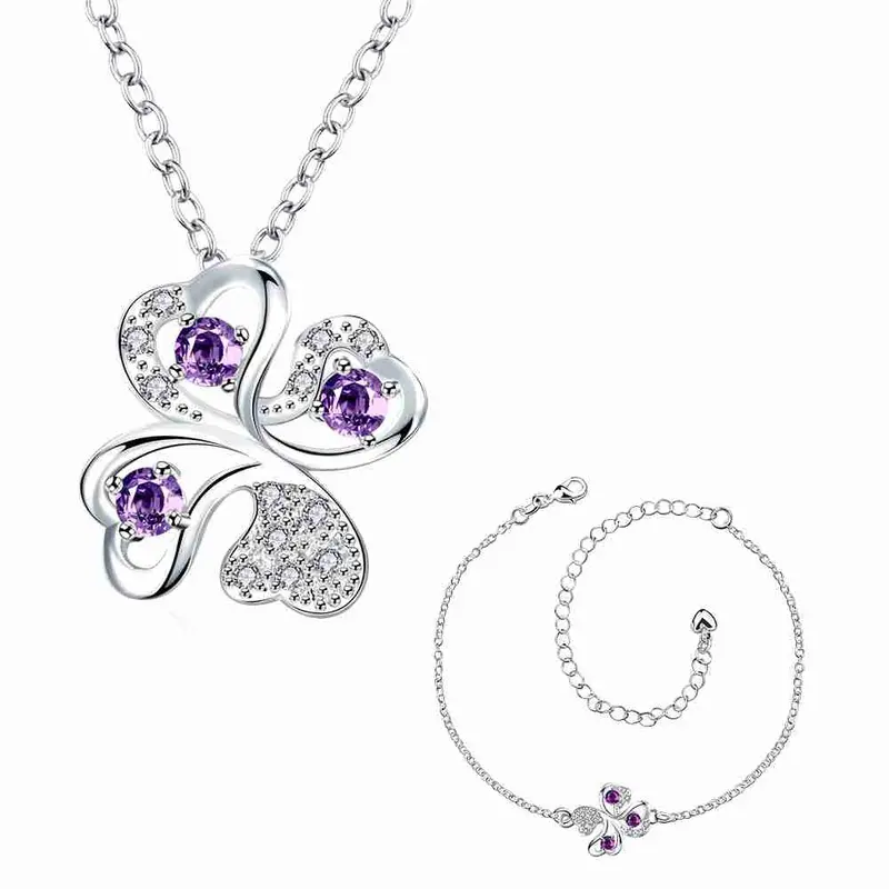 Online Shopping India Silver Plated Jewelry Set Quatrefoil Rhinestone Necklace+Earrings Sets19 5