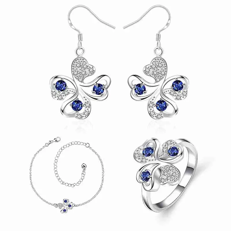 Online Shopping India Silver Plated Jewelry Set Quatrefoil Rhinestone Necklace+Earrings Sets19 7