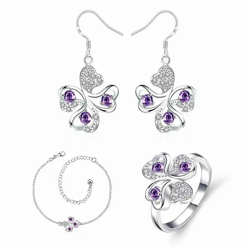 Online Shopping India Silver Plated Jewelry Set Quatrefoil Rhinestone Necklace+Earrings Sets19 8