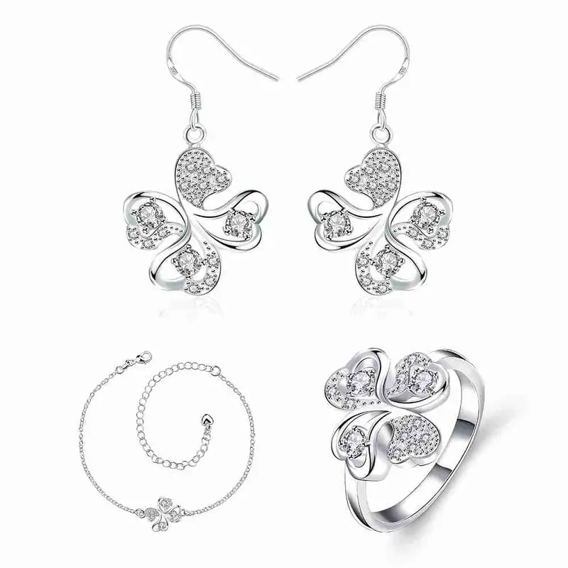Online Shopping India Silver Plated Jewelry Set Quatrefoil Rhinestone Necklace+Earrings Sets19 9