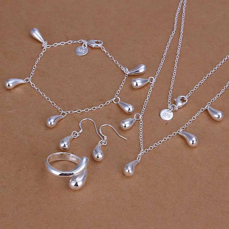 Online Shopping India Silver Plated Jewelry Sets Waterdrop Necklace&Bangle&Ring African Jewelry Set Bone 15 1