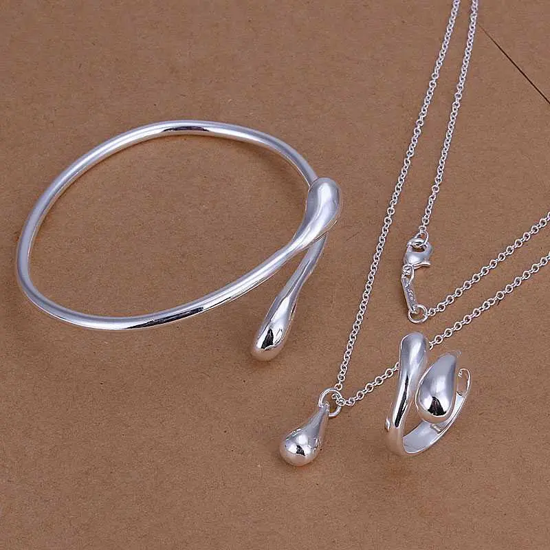 Online Shopping India Silver Plated Jewelry Sets Waterdrop Necklace&Bangle&Ring African Jewelry Set Bone 15 10