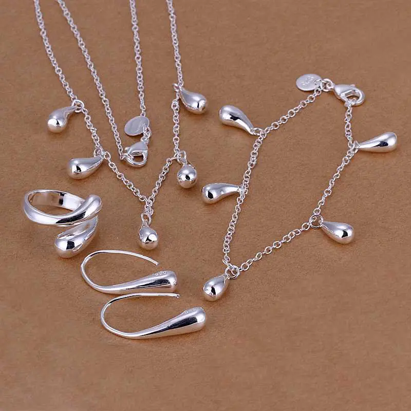Online Shopping India Silver Plated Jewelry Sets Waterdrop Necklace&Bangle&Ring African Jewelry Set Bone 15 2