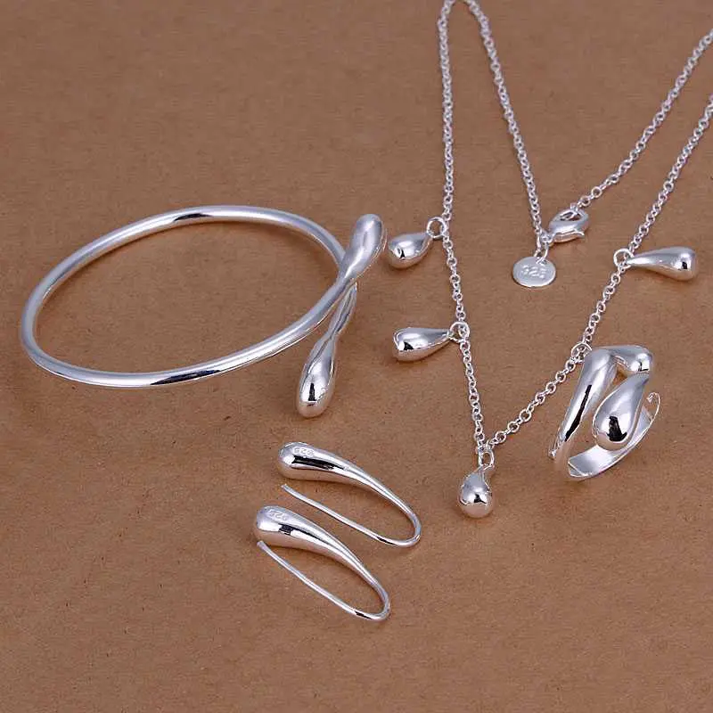 Online Shopping India Silver Plated Jewelry Sets Waterdrop Necklace&Bangle&Ring African Jewelry Set Bone 15 3