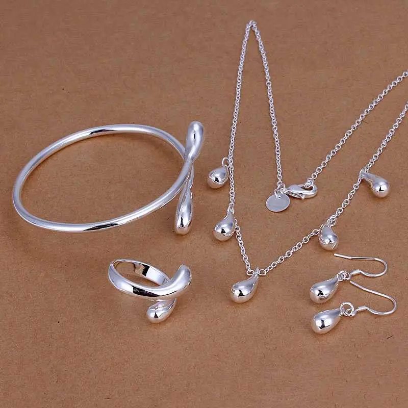 Online Shopping India Silver Plated Jewelry Sets Waterdrop Necklace&Bangle&Ring African Jewelry Set Bone 15 4