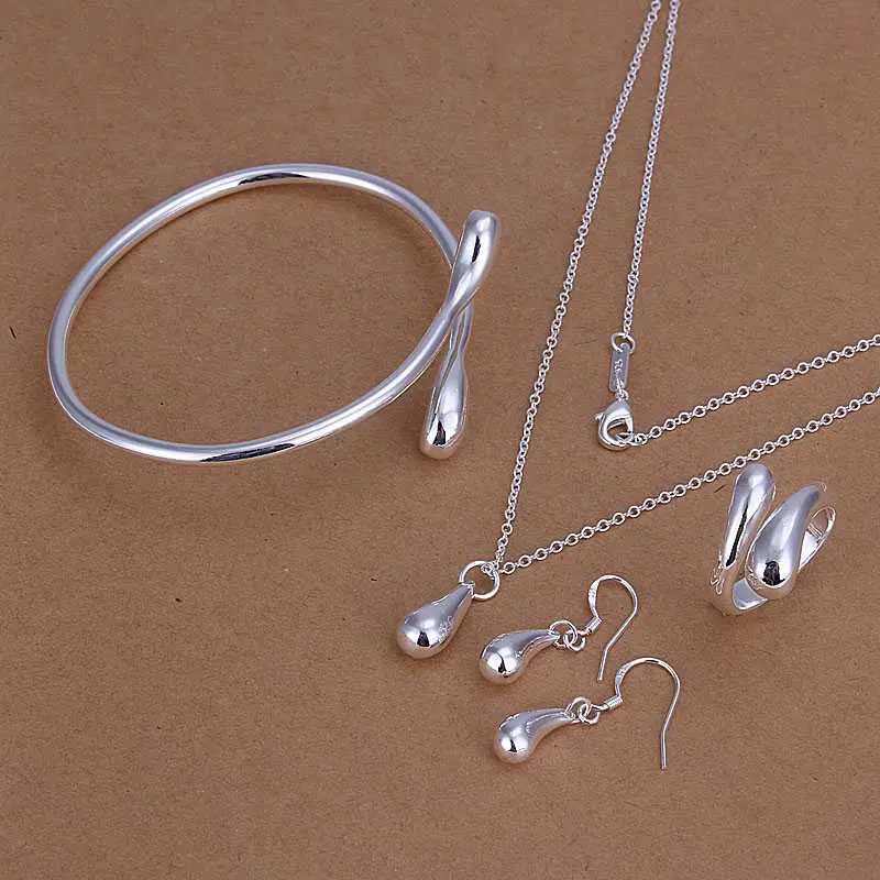 Online Shopping India Silver Plated Jewelry Sets Waterdrop Necklace&Bangle&Ring African Jewelry Set Bone 15 5