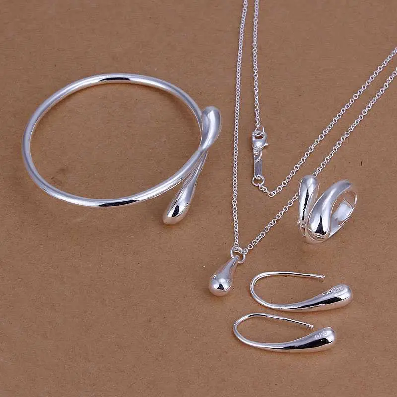 Online Shopping India Silver Plated Jewelry Sets Waterdrop Necklace&Bangle&Ring African Jewelry Set Bone 15 6