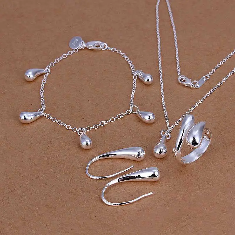 Online Shopping India Silver Plated Jewelry Sets Waterdrop Necklace&Bangle&Ring African Jewelry Set Bone 15 7