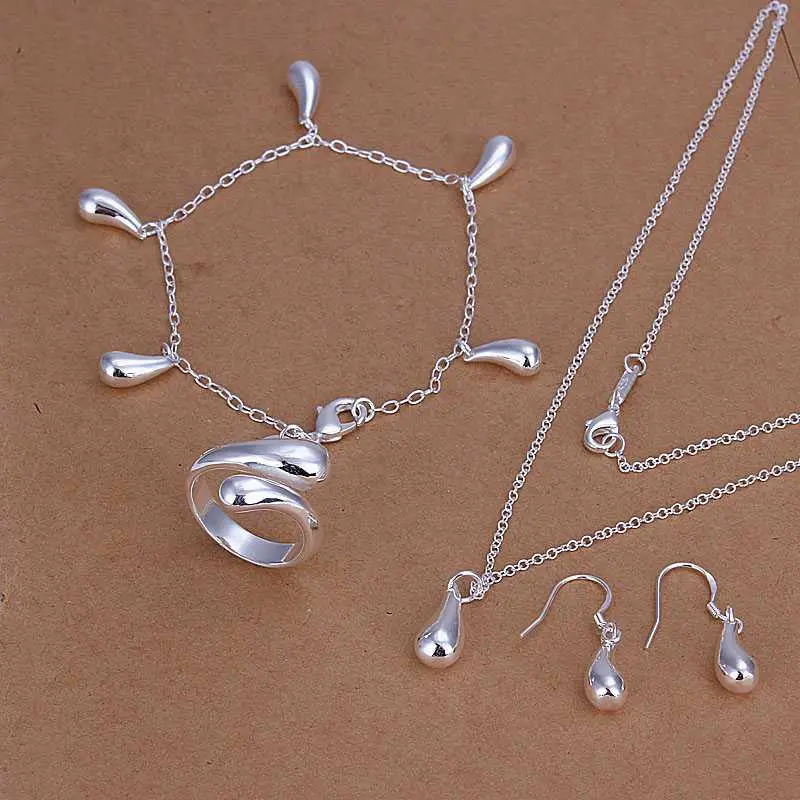 Online Shopping India Silver Plated Jewelry Sets Waterdrop Necklace&Bangle&Ring African Jewelry Set Bone 15 8