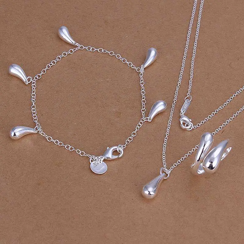 Online Shopping India Silver Plated Jewelry Sets Waterdrop Necklace&Bangle&Ring African Jewelry Set Bone 15 9