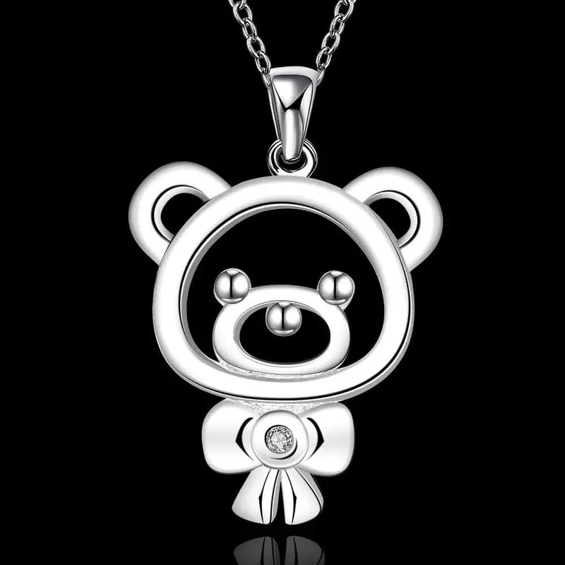 Online Shopping India Silver-Plated Women Necklace Bear Pendant Collier Plastron Joyas 2