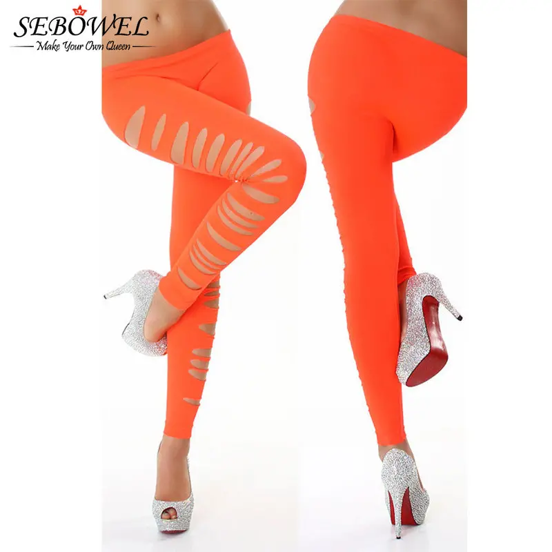 Opaque Good Strech Black Big Sexy Ripped Leggings Low Waist Skinny Pants 6 Colors 60185 2