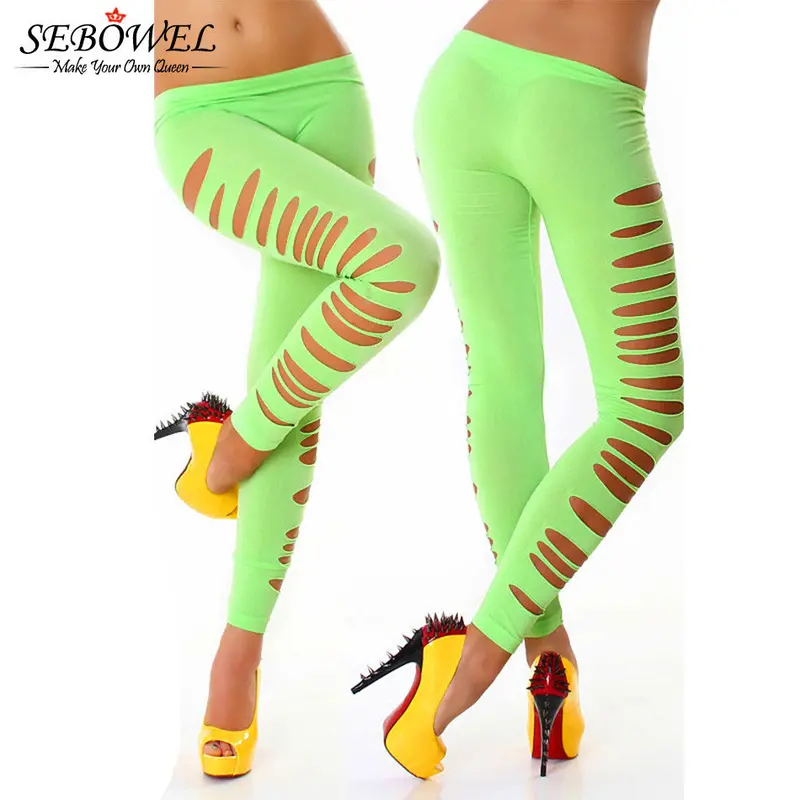 Opaque Good Strech Black Big Sexy Ripped Leggings Low Waist Skinny Pants 6 Colors 60185 3