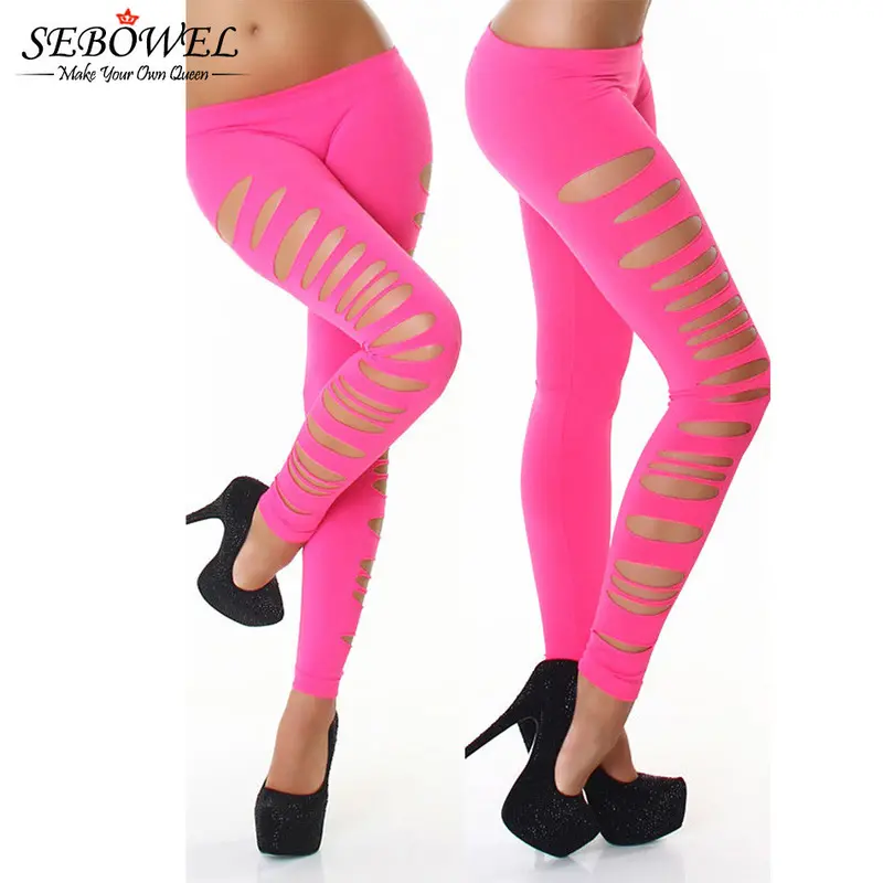 Opaque Good Strech Black Big Sexy Ripped Leggings Low Waist Skinny Pants 6 Colors 60185 4