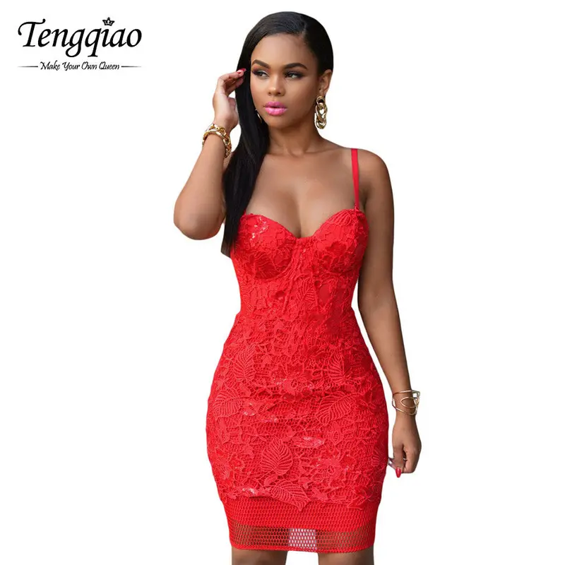Open Back With Zippr Padded Bridal Bodycon Red Mini Lace Sexy Dress Club Wear Night Sleeveless Short Party Dress 1