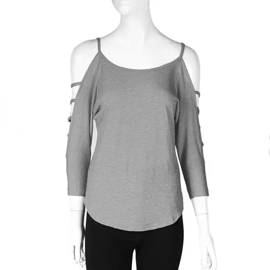 Open Shoulder Round Neck Middle Sleeve Tops Shirt With Pinkgreyjeans Blueblue Color 5