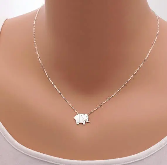 Origami Elephant Geometric Cute Animal Elephant Necklace Woodland Elephant Animal Jewelry 30Pcs-N192 1