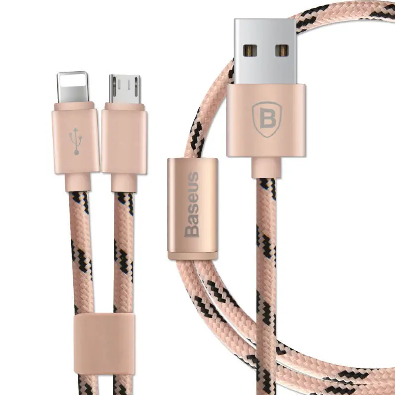 Original Quality Baseus 1.2M 2 In1 Micro Lightn Fast Usb Charging Sync Data Cable For Iphone Ios For Samsung For Xiaomi Android 1