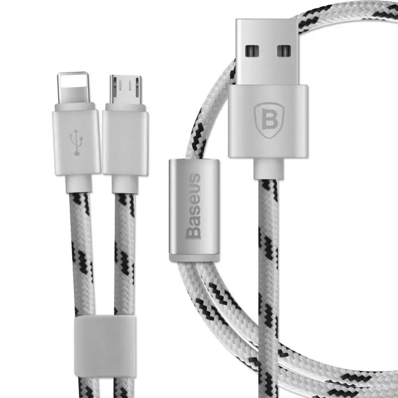 Original Quality Baseus 1.2M 2 In1 Micro Lightn Fast Usb Charging Sync Data Cable For Iphone Ios For Samsung For Xiaomi Android 2