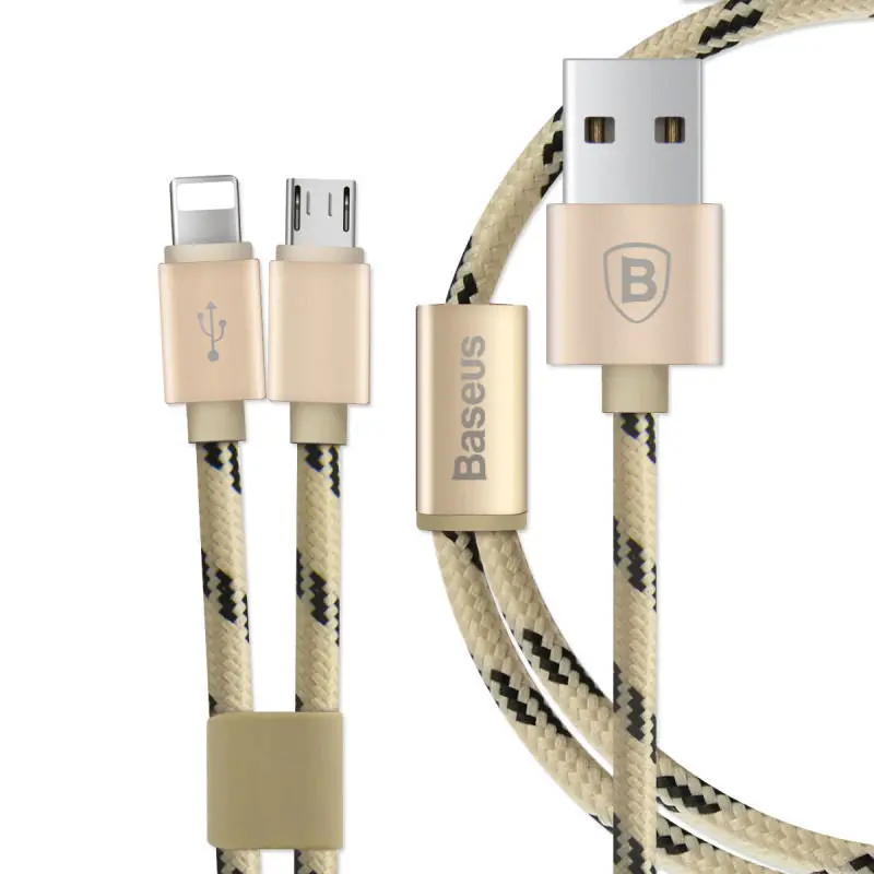 Original Quality Baseus 1.2M 2 In1 Micro Lightn Fast Usb Charging Sync Data Cable For Iphone Ios For Samsung For Xiaomi Android 3