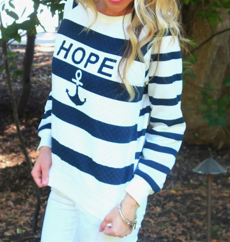 Outwear Womens Boat Anchor Stripe Print Blouse Long Sleeve Sweatshirt Pullover Tops Blouse Casual Casual Women's Blusa 1