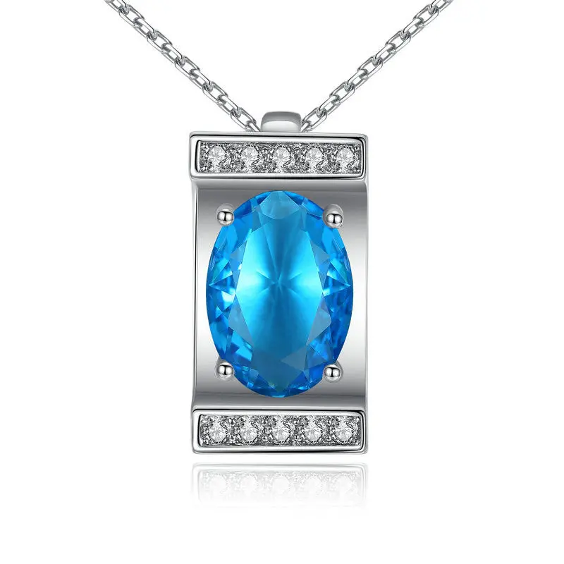Oval Cutting Big Blue Stone Pendants Necklaces For N100-Bu 1