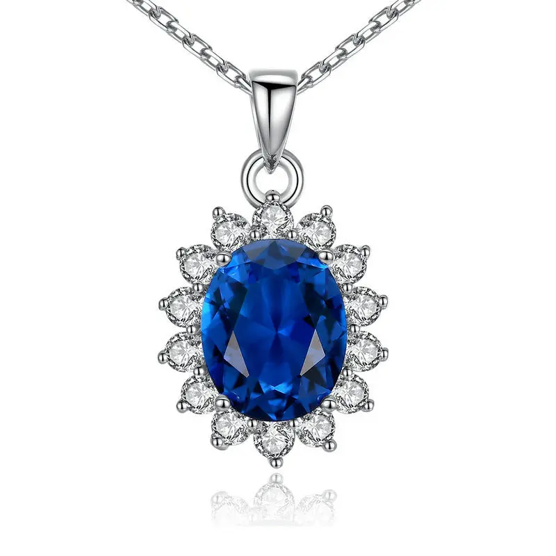 Oval Cutting Blue Stone Necklaces Pendants With 41.5+5Cm Chain Fashion N103-Bu 1