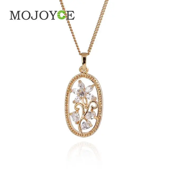 Oval Flower Necklace Woman Diamante Pendant Chain Jewelry Gold Filled 1