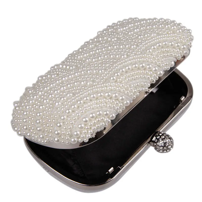 Oval Shaped Pearl Beaded White Clutch Handmade Box Clutch Bag White Handbag 16.00*10.00*4.00Cm Purses And Handbags White Purse 1