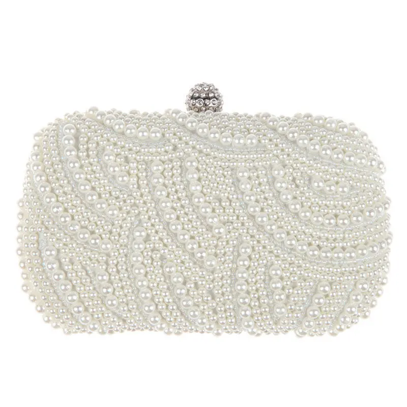 Oval Shaped Pearl Beaded White Clutch Handmade Box Clutch Bag White Handbag 16.00*10.00*4.00Cm Purses And Handbags White Purse 2