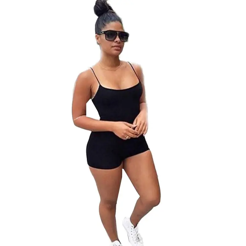 Overalls Women Black Sexy Strap Beach Shorts Jumpsuit Rompers Bodysuit Combishort Feida 2