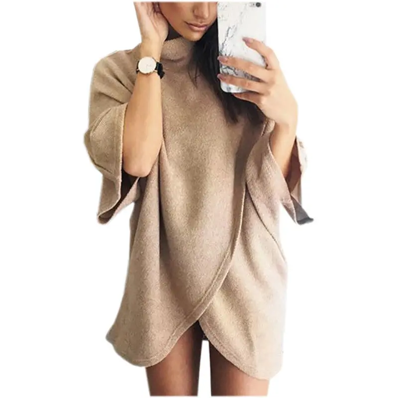 Oversize Sweatshirt Dress Women Dress Front Cross Irregular Dress Women Casual Loose Vestidos 4