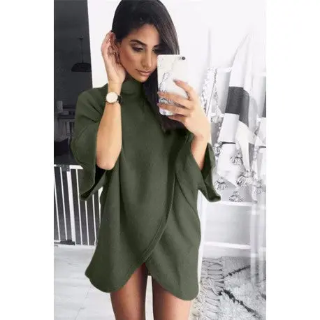 Oversize Sweatshirt Dress Women Dress Front Cross Irregular Dress Women Casual Loose Vestidos 5