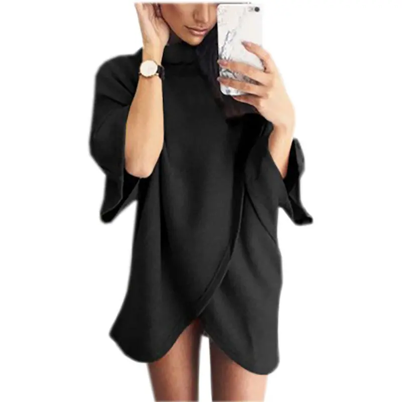 Oversize Sweatshirt Dress Women Dress Front Cross Irregular Dress Women Casual Loose Vestidos 5