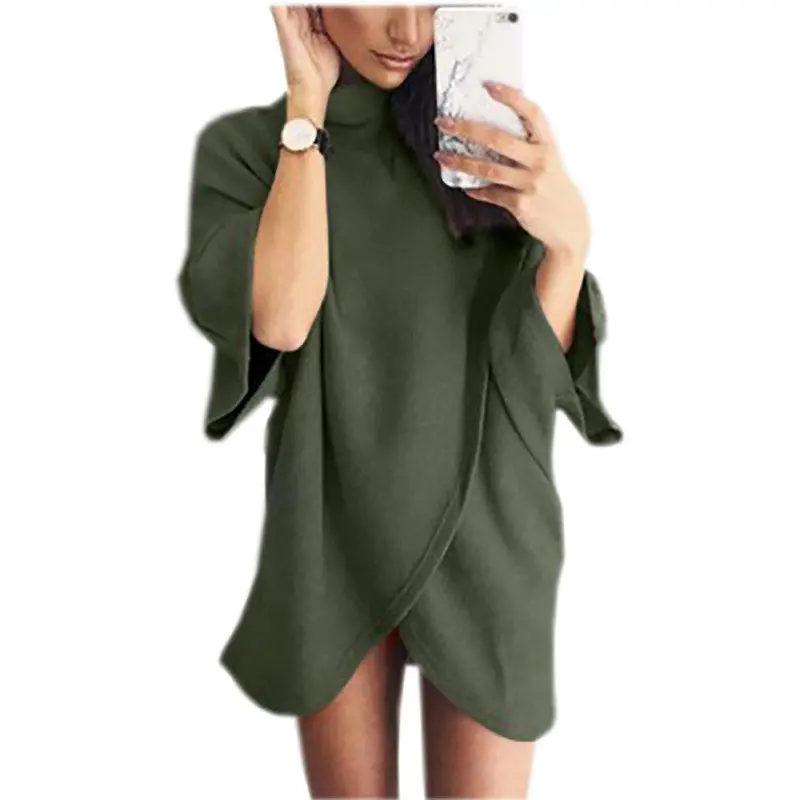 Oversize Sweatshirt Dress Women Dress Front Cross Irregular Dress Women Casual Loose Vestidos 6