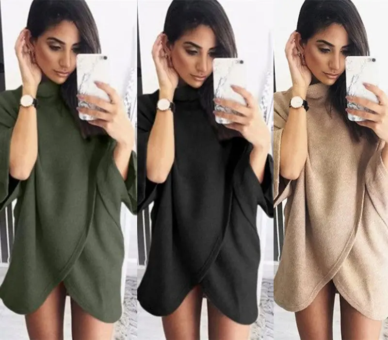 Oversize Sweatshirt Dress Women Dress Front Cross Irregular Dress Women Casual Loose Vestidos 7